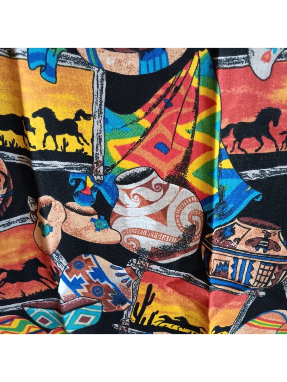 Vintage Hanky Bandana 20x20" Southwestern Western Mexico Cowboy Horse Boot